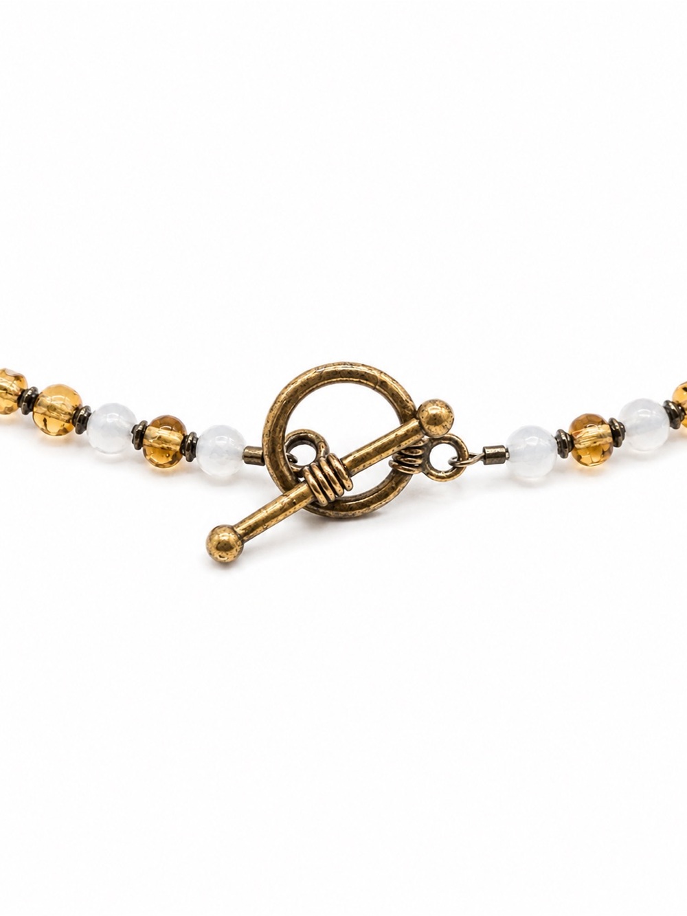 Boho Long Wood & Acrylic Brown And Ivory Beaded Necklace Gold Tone - Picture 5 of 6